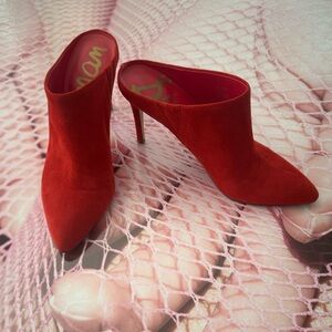Sam Edelman Oran red suede stiletto pointed toe mules